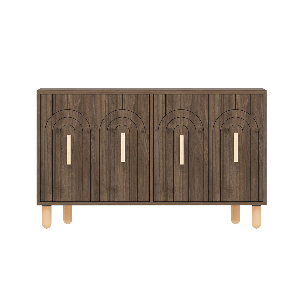 Tiger Wooden Sideboard with 4 Doors in Walnut