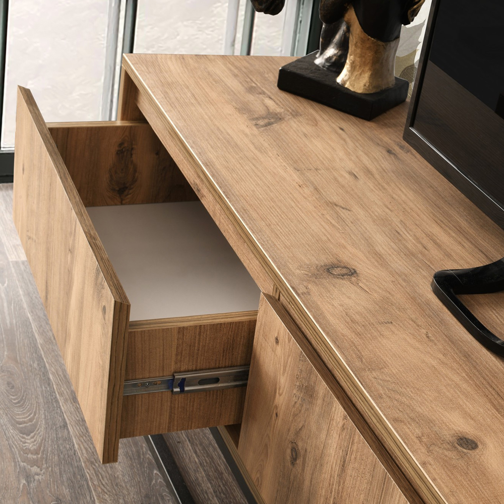 Tilano Large Wooden TV Stand with Metal Legs in Pine and Black