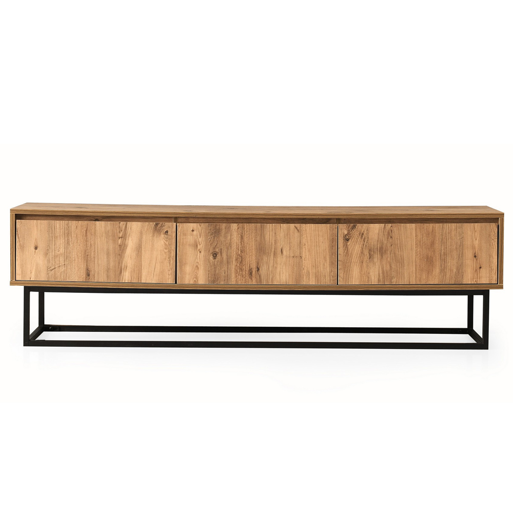 Tilano Large Wooden TV Stand with Metal Legs in Pine and Black