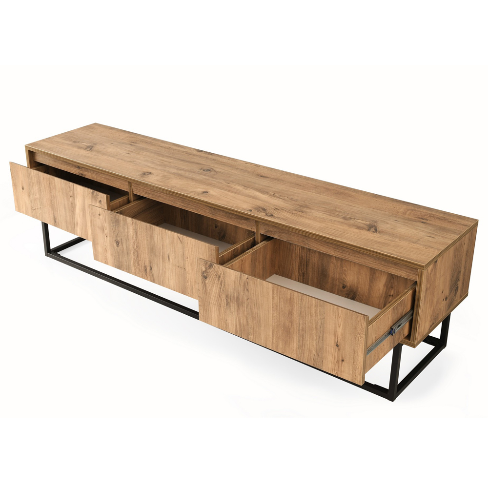 Tilano Large Wooden TV Stand with Metal Legs in Pine and Black
