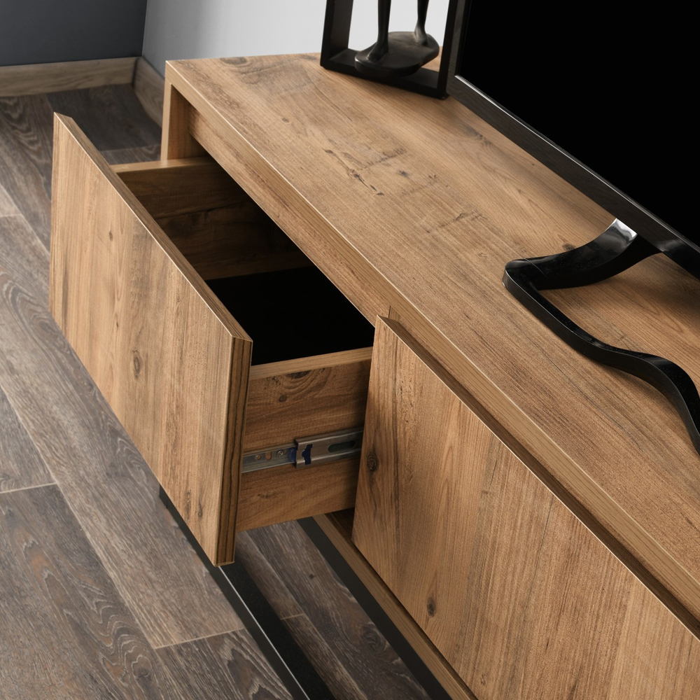 Tilano Small Wooden TV Stand with Metal Legs in Pine and Black