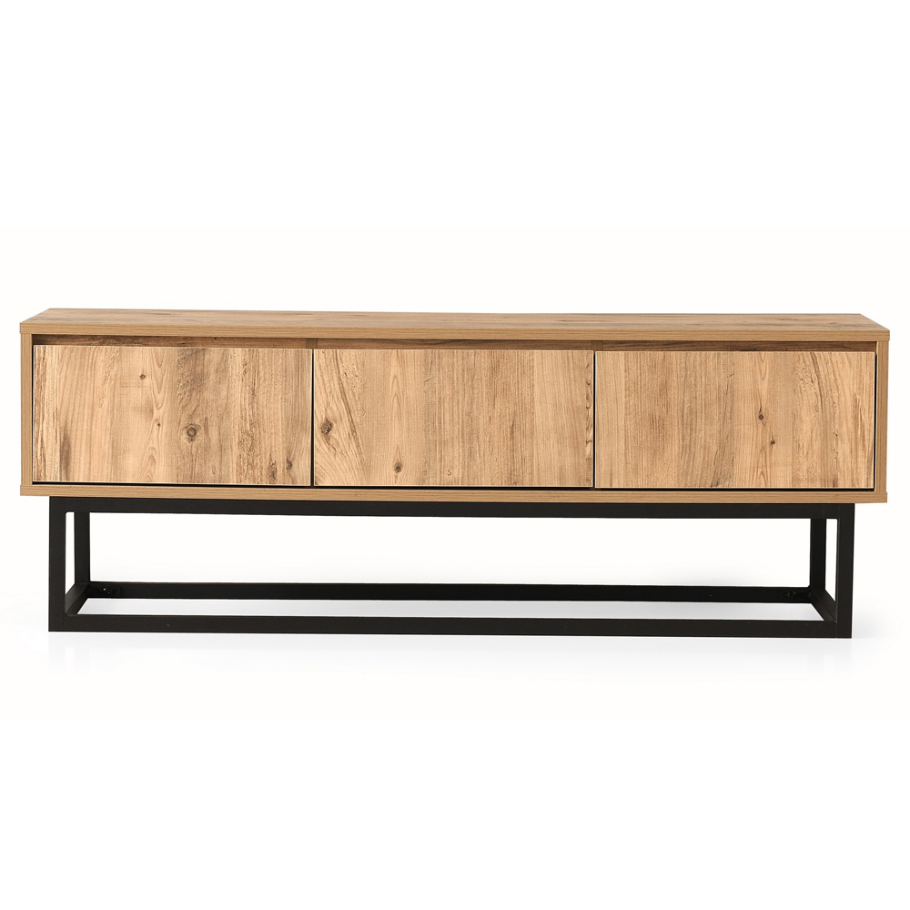 Tilano Small Wooden TV Stand with Metal Legs in Pine and Black