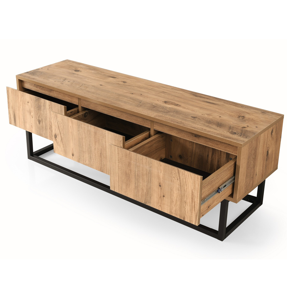Tilano Small Wooden TV Stand with Metal Legs in Pine and Black