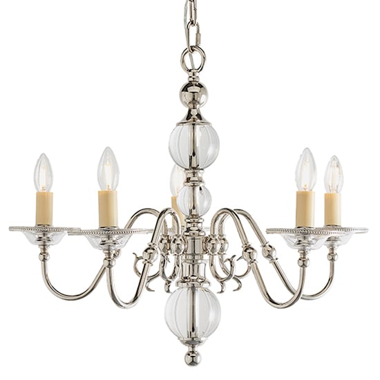 Product photograph of Tilburg 5 Lights Clear Crystal Pendant Light In Polished Nickel from Furniture in Fashion