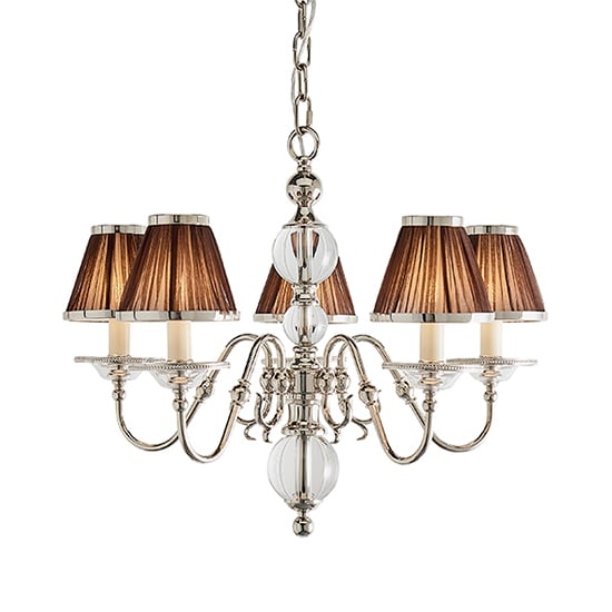 Tilburg 5 Lights Pendant Light In Nickel With Chocolate Shades