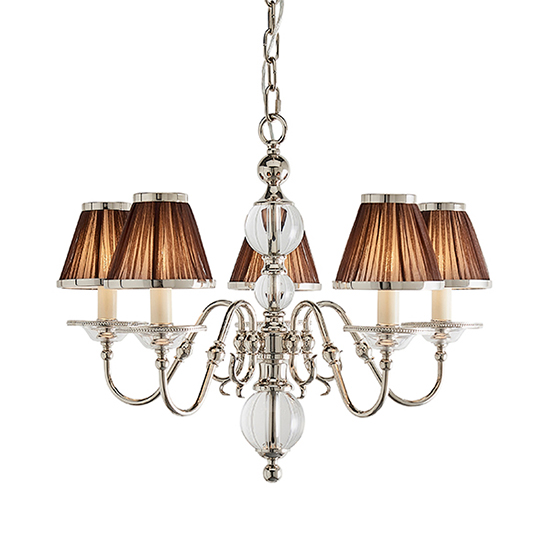 Tilburg 5 Lights Pendant Light In Nickel With Chocolate Shades