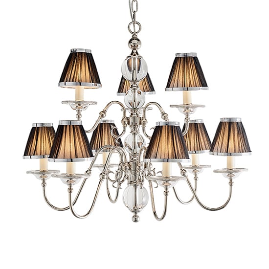 Photo of Tilburg 9 lights pendant light in nickel with black shades