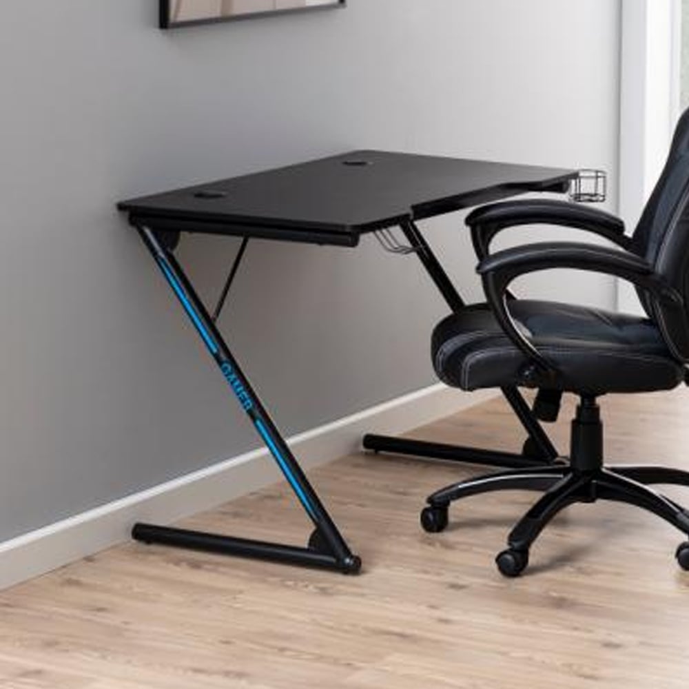 Tilburg Wooden Gaming Desk With Metal Frame In Black