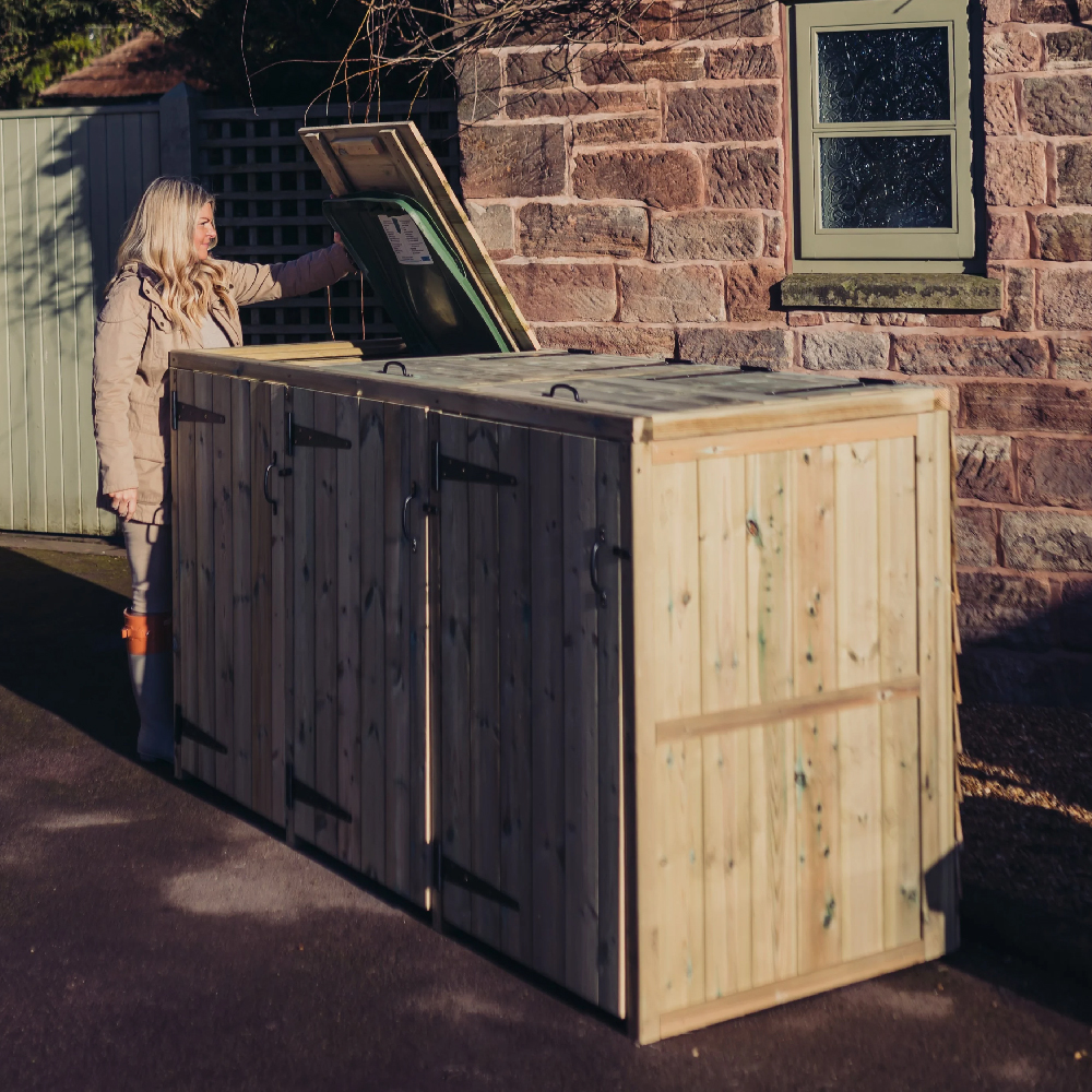 Tilburg Wooden Garden Triple Bin Store In Natural
