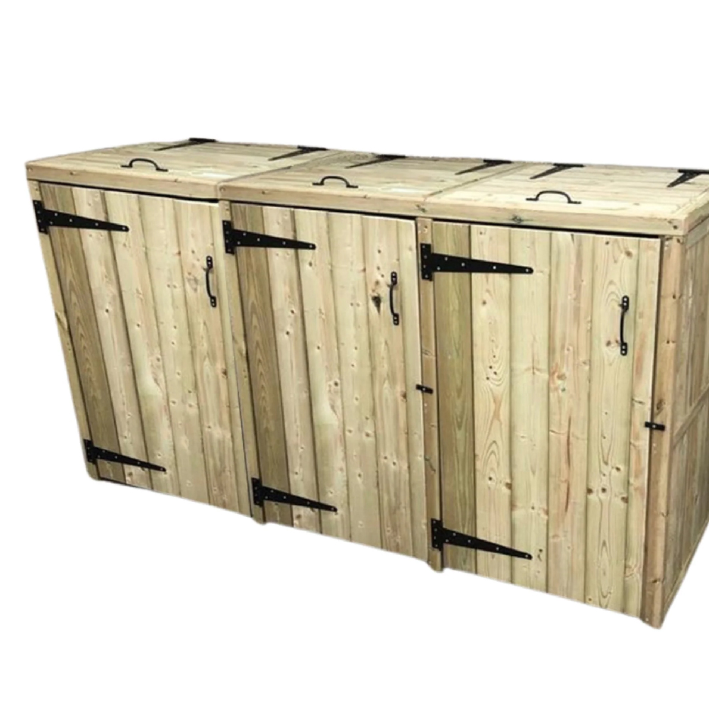 Tilburg Wooden Garden Triple Bin Store In Natural