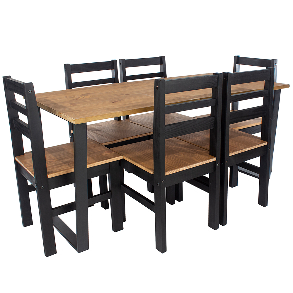 Tilston Large Wooden Dining Table With 6 Chairs In Oak And Black