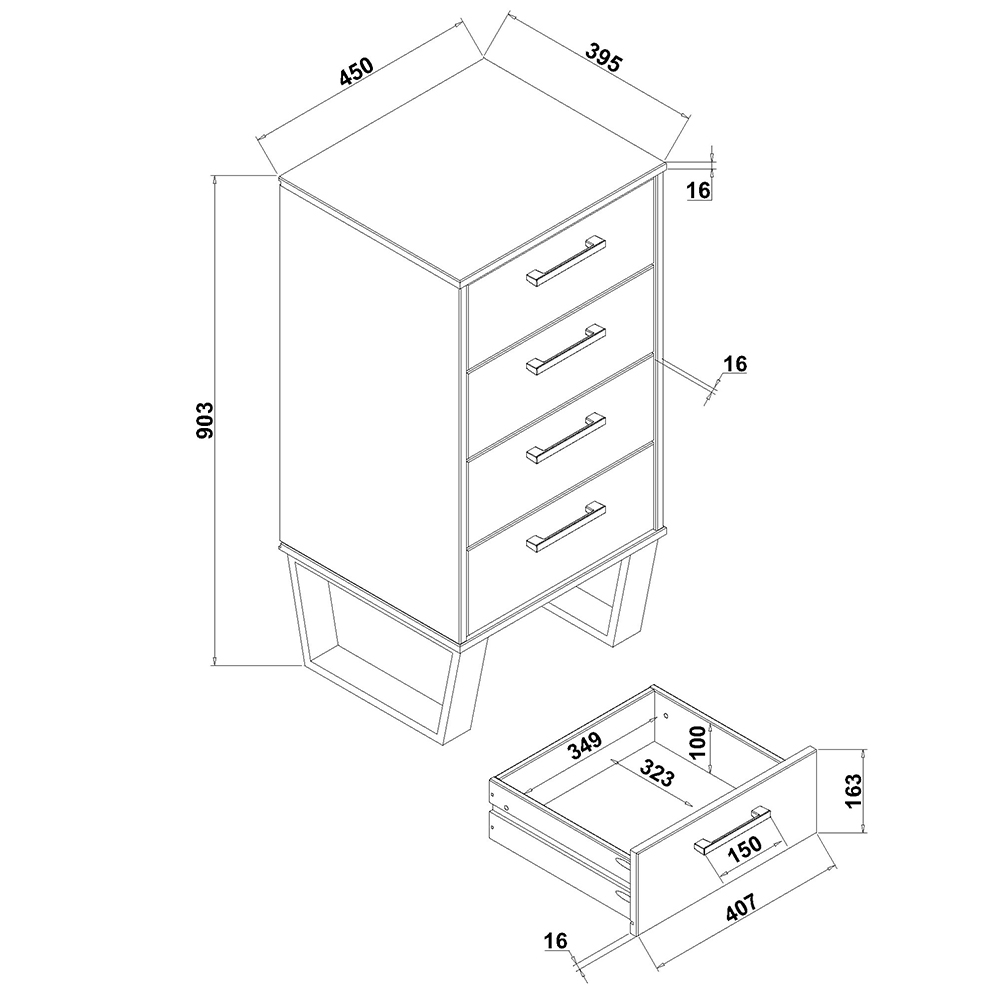 Tilston Tall Wooden Chest Of 4 Drawers In White And Black