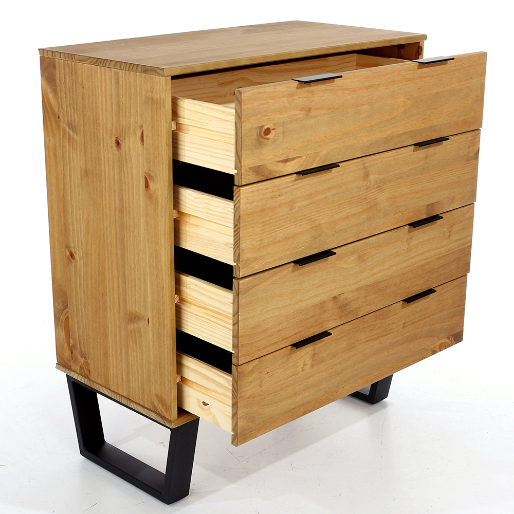 Tilston Wide Wooden Chest Of 4 Drawers In Oak And Black