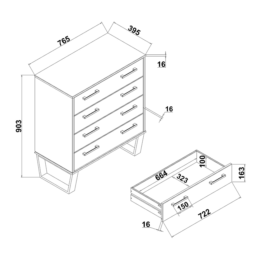 Tilston Wide Wooden Chest Of 4 Drawers In White And Black