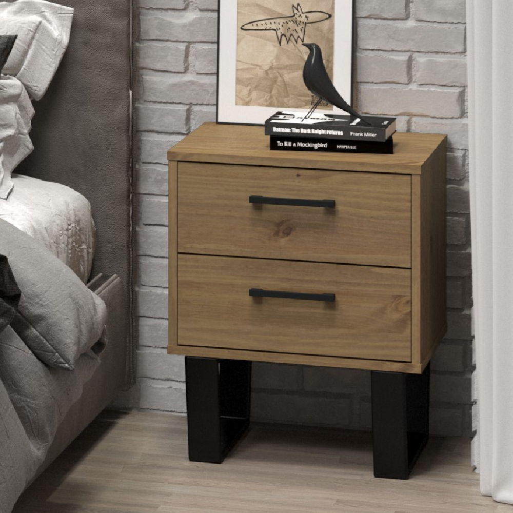 Read more about Tilston wooden bedside cabinet with 2 drawers in oak and black