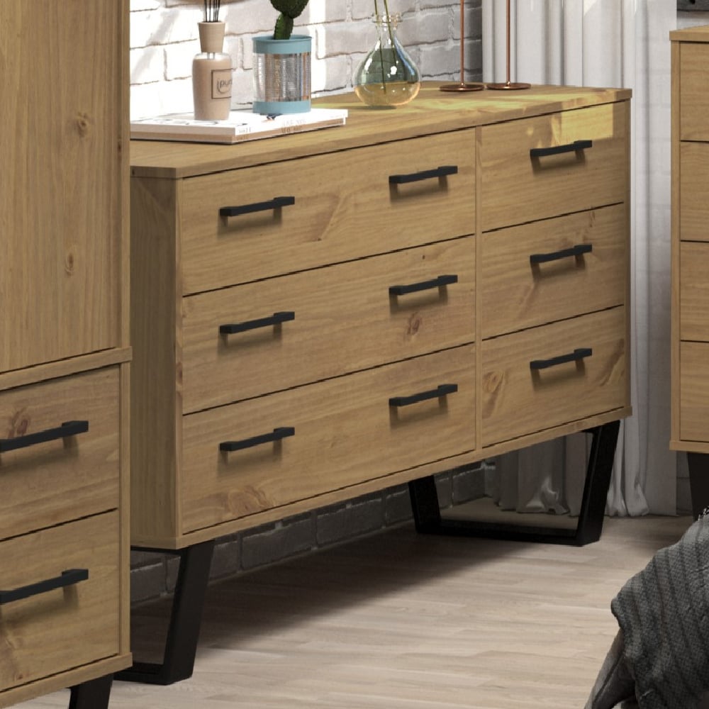 Read more about Tilston wooden chest of 6 drawers in oak and black