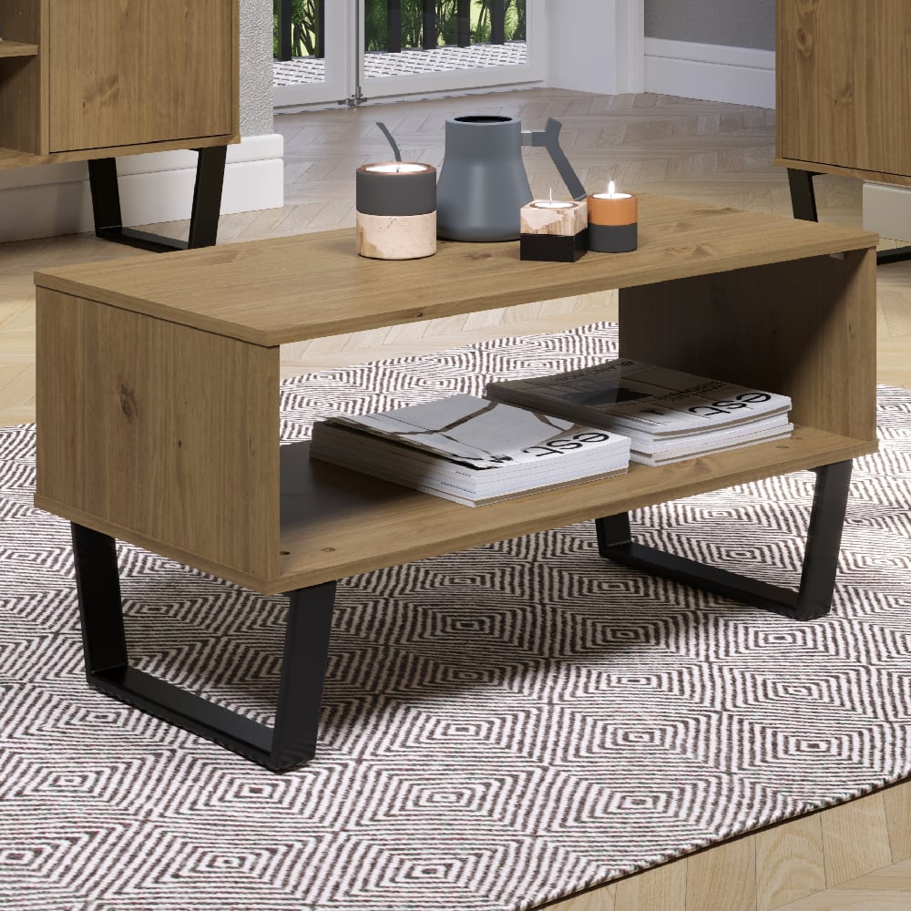 Read more about Tilston wooden coffee table with undershelf in oak and black