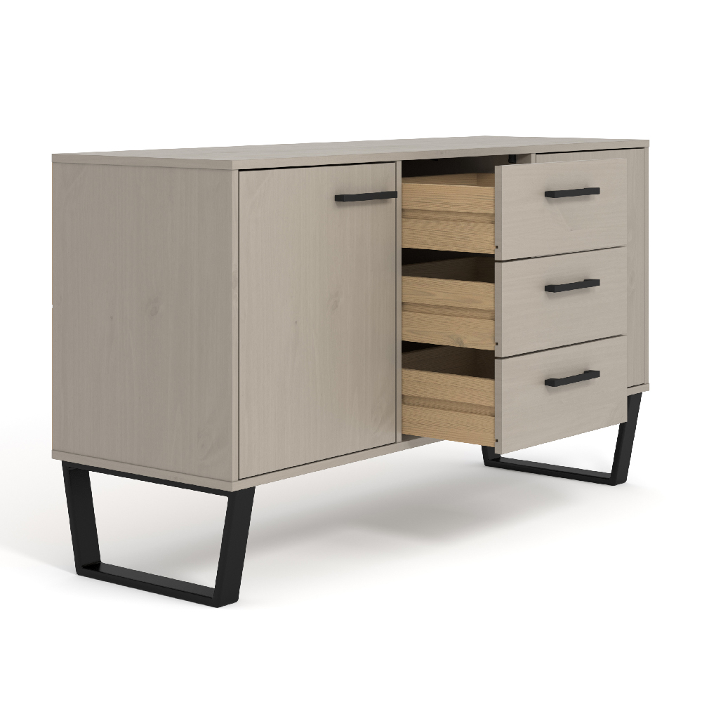 Tilston Wooden Sideboard With 2 Doors 3 Drawers In White Black