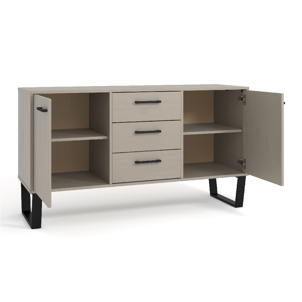 Tilston Wooden Sideboard With 2 Doors 3 Drawers In White Black