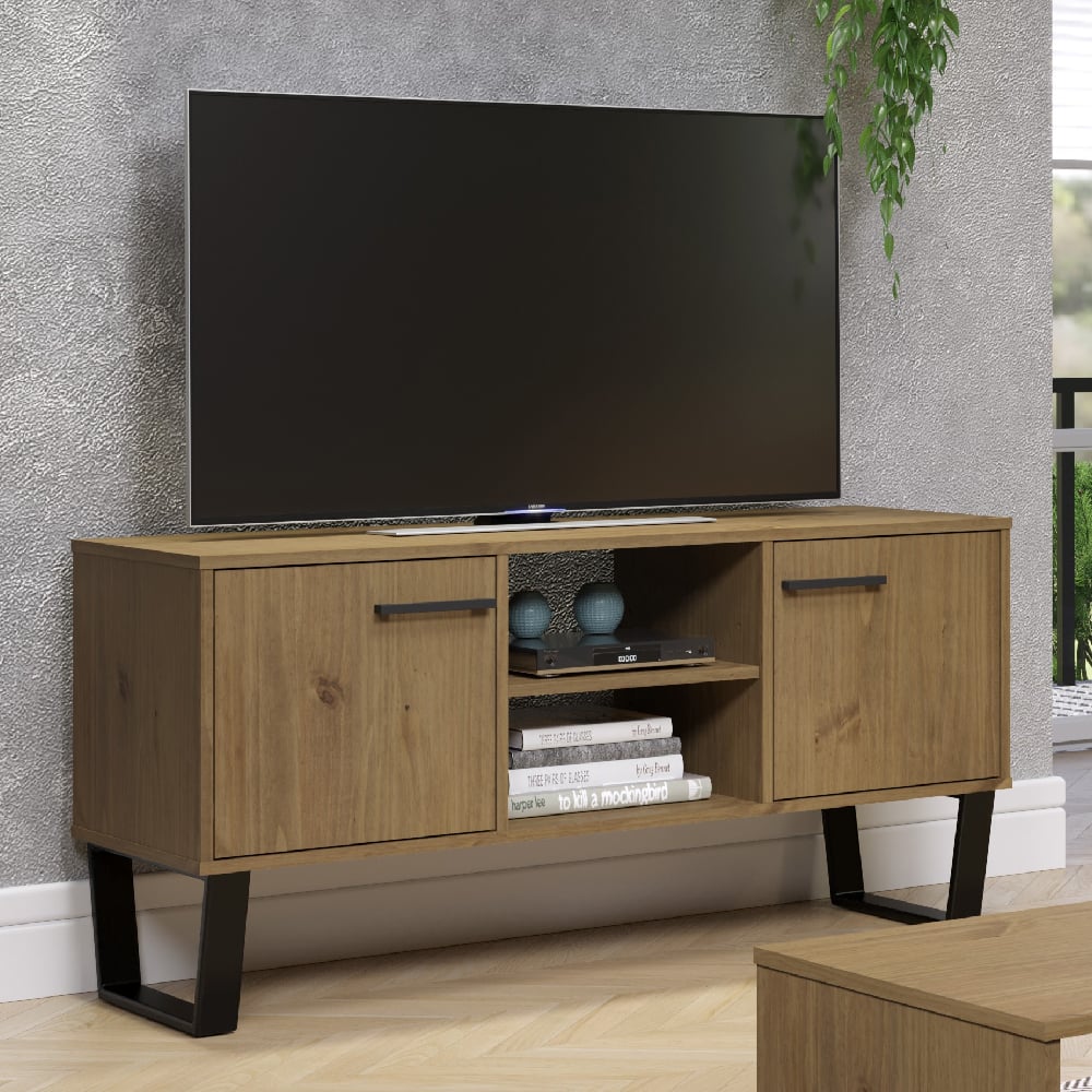 Read more about Tilston wooden tv stand with 2 doors in oak and black
