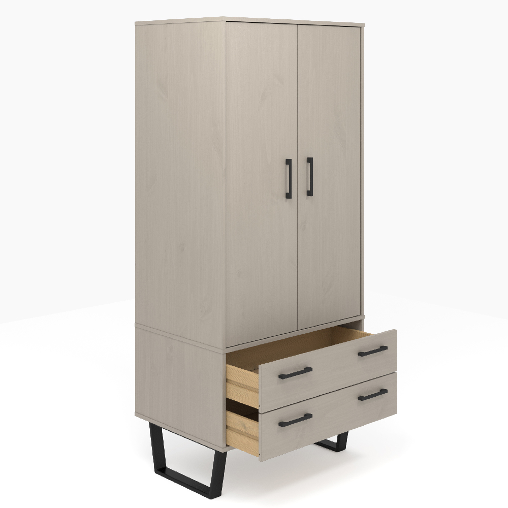 Tilston Wooden Wardrobe With 2 Doors 2 Drawers In White And Black