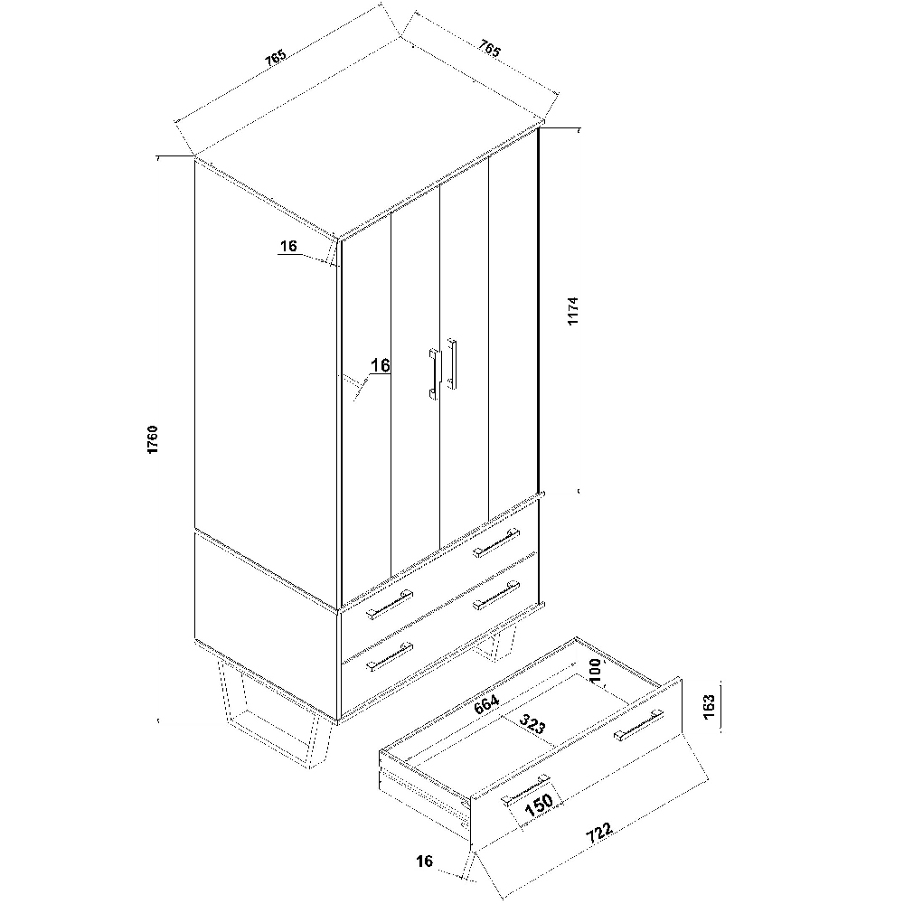 Tilston Wooden Wardrobe With 2 Doors 2 Drawers In White And Black