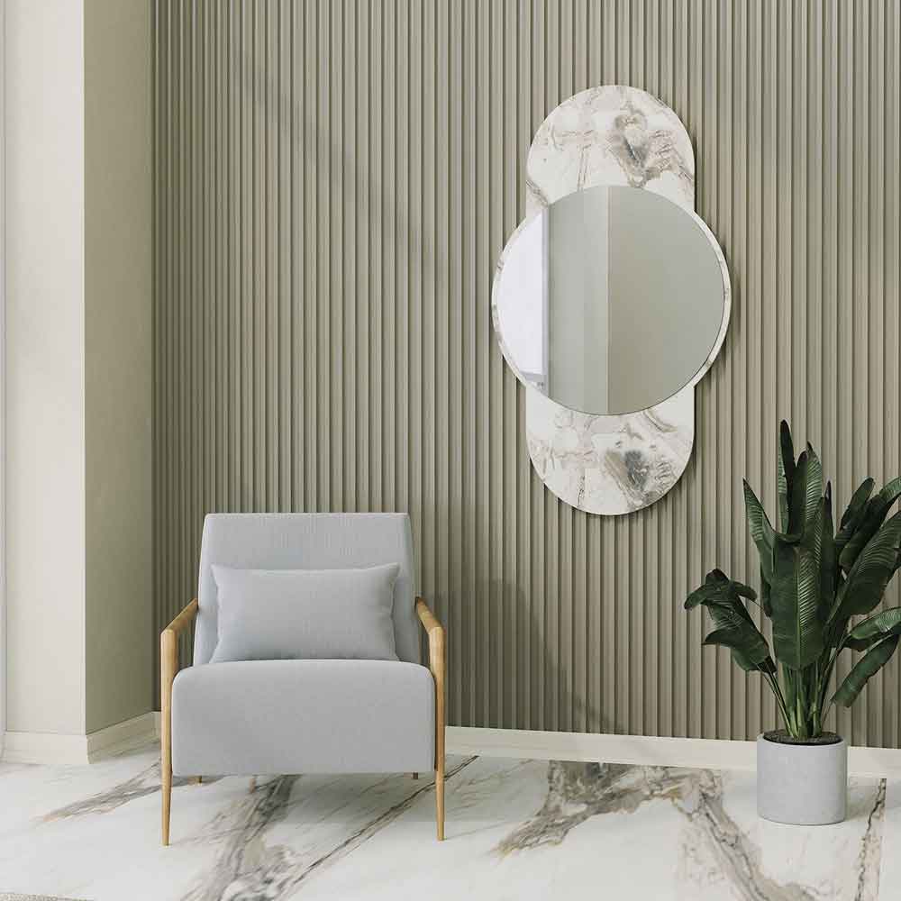 Time Glass Wall Mirror with White Marble Base
