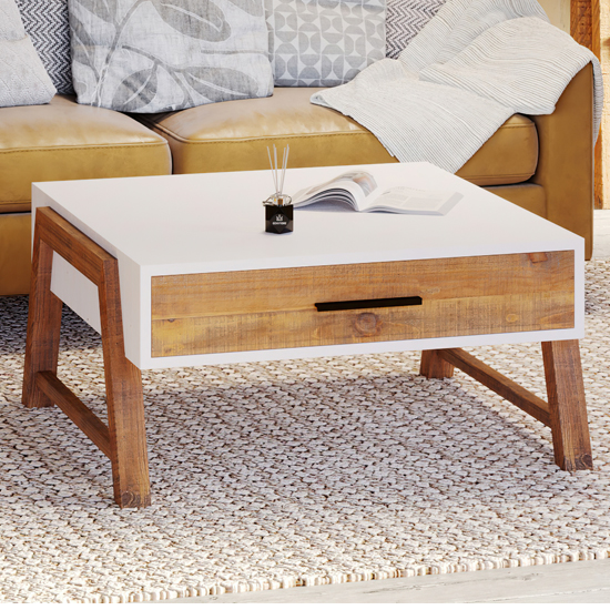 Timmins Wooden Coffee Table With 1 Drawer In White And Oak