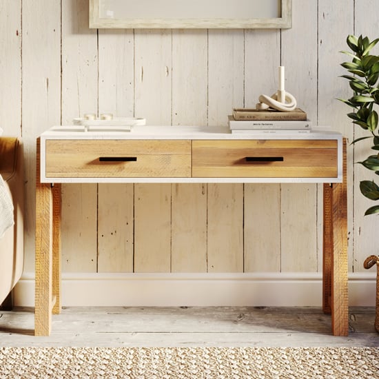 Timmins Wooden Console Table With 2 Drawers In White And Oak