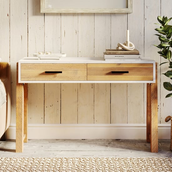 Read more about Timmins wooden console table with 2 drawers in white and oak