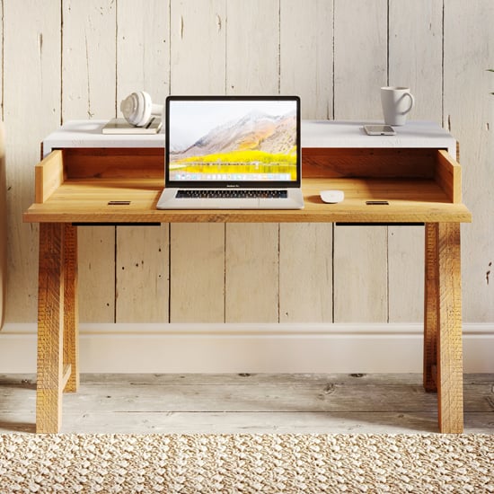 Product photograph of Timmins Wooden Home Office Laptop Desk In White And Oak from Furniture in Fashion