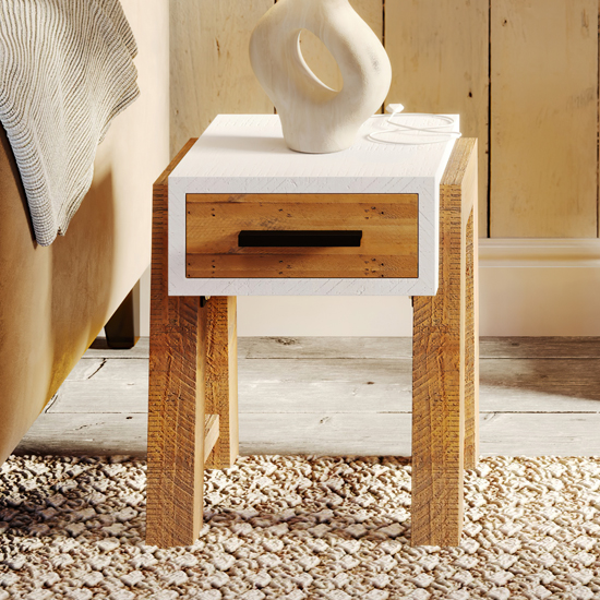 Read more about Timmins wooden side table with 1 drawer in white and oak