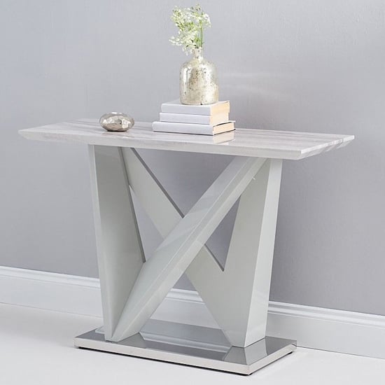 Timon High Gloss Marble Effect Console Table In Light Grey