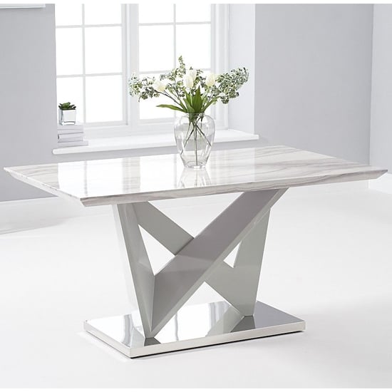 Timon High Gloss Marble Effect Dining Table In Light Grey_1