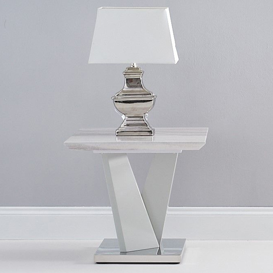 Timon High Gloss Marble Effect Lamp Table In Light Grey_2