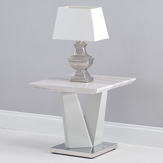 Timon High Gloss Marble Effect Lamp Table In Light Grey_1