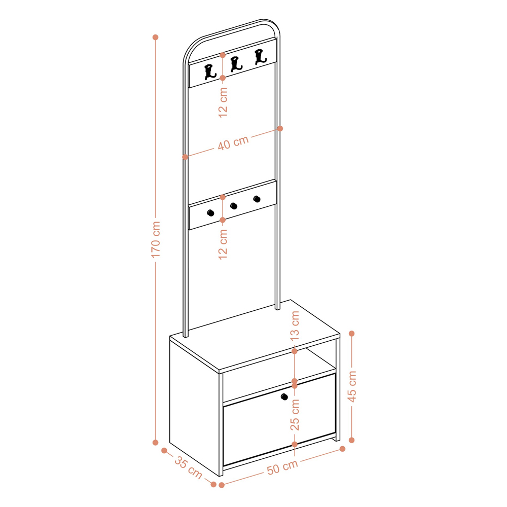 Tinel Wooden Hallway Coat Stand in White and Black