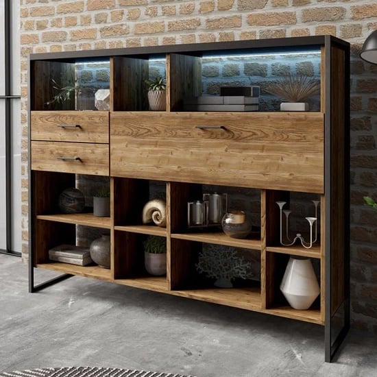 Product photograph of Tinley Bookcase 1 Flap Door 2 Drawers In Canyon Oak With Led from Furniture in Fashion