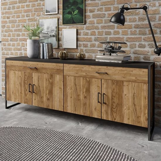 Tinley Wooden Sideboard With 4 Doors 2 Drawers In Canyon Oak