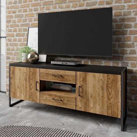 Product photograph of Tinley Wooden Tv Stand 2 Doors 2 Drawers In Canyon Oak With Led from Furniture in Fashion