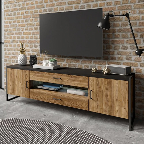 Product photograph of Tinley Tv Stand Wide 2 Doors 2 Drawers In Canyon Oak With Led from Furniture in Fashion