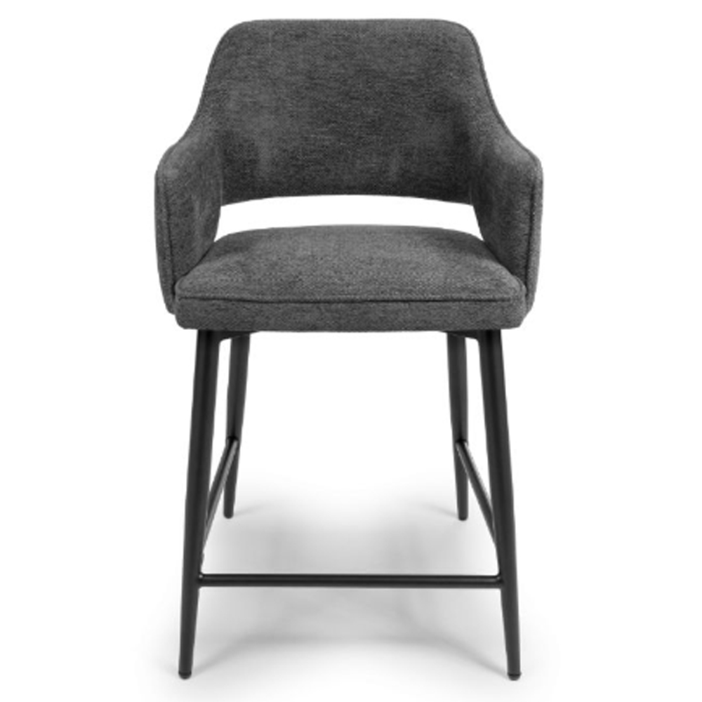 Tipton Dark Grey Fabric Counter Bar Chairs In Pair
