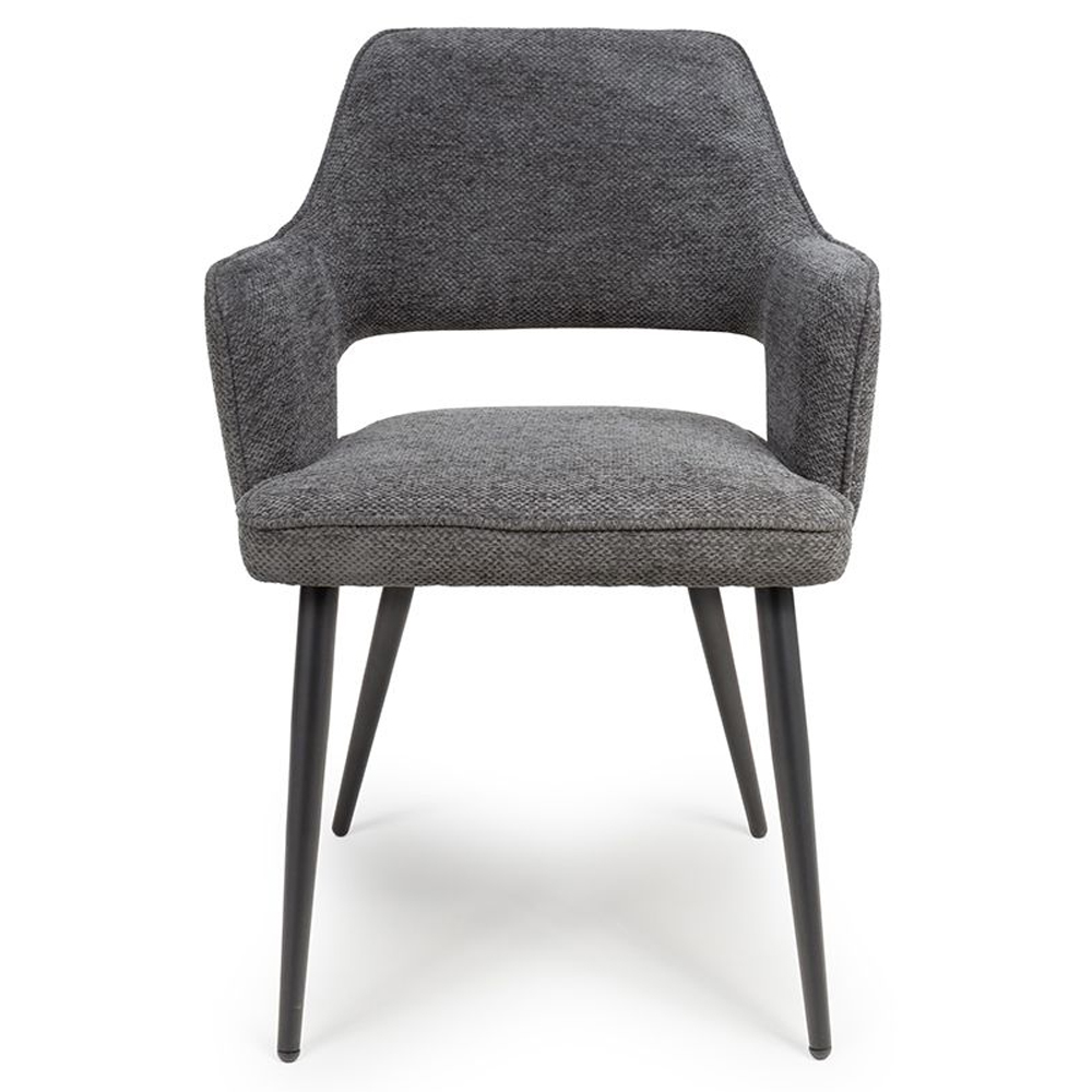 Tipton Dark Grey Fabric Dining Chairs In Pair