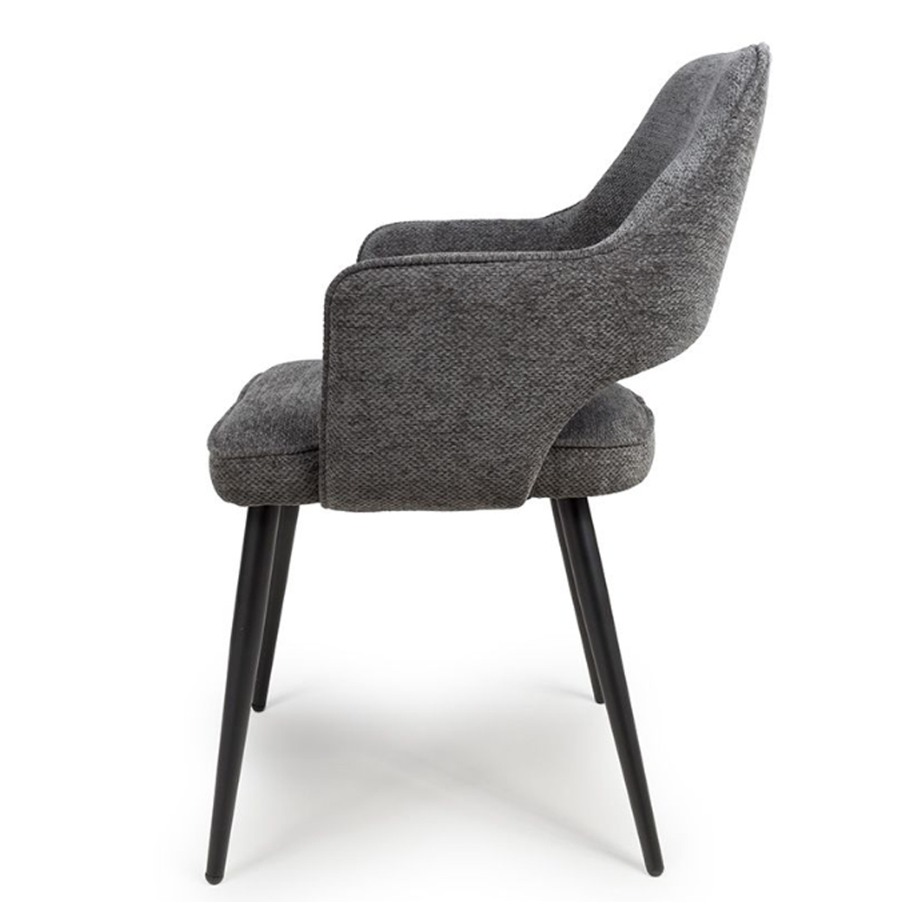 Tipton Dark Grey Fabric Dining Chairs In Pair