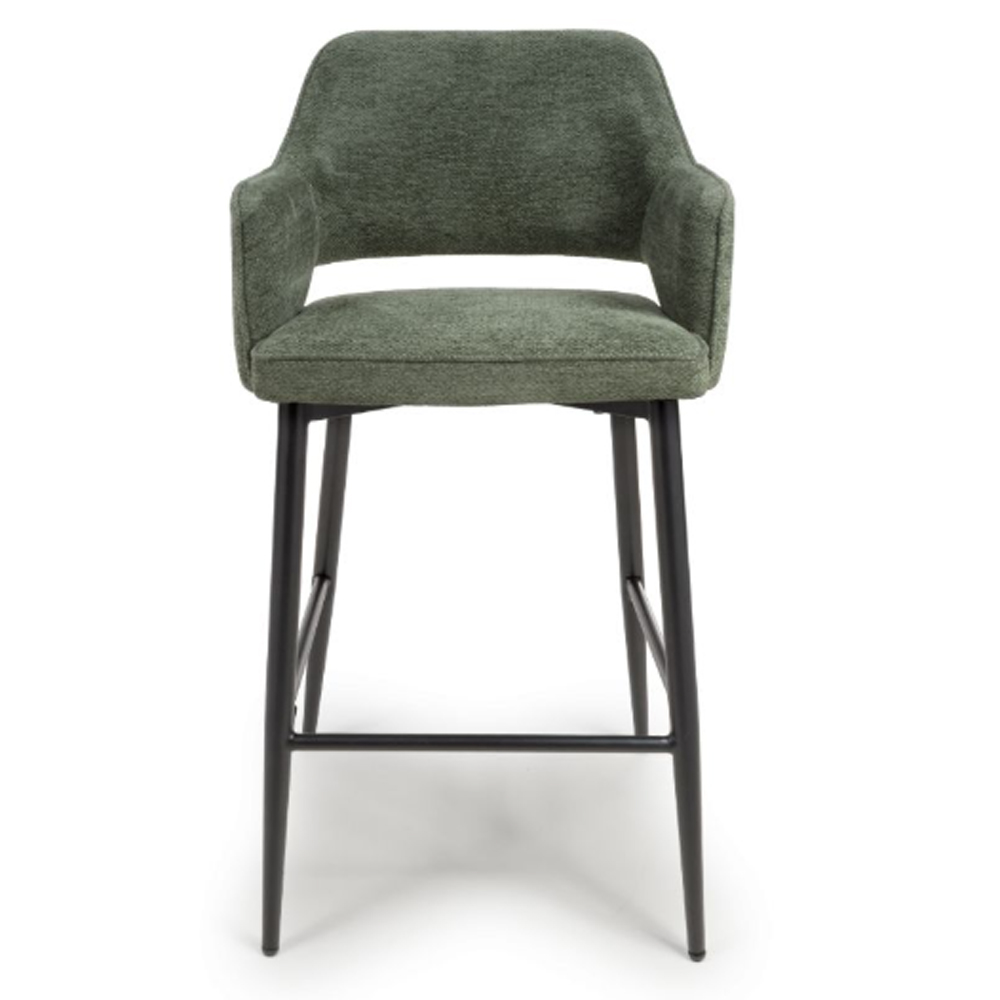 Tipton Green Fabric Bar Chairs In Pair