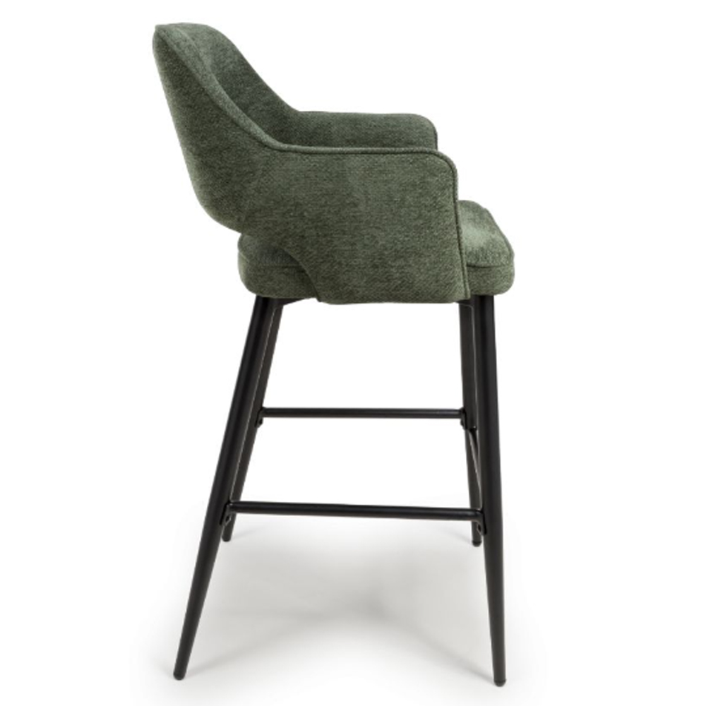 Tipton Green Fabric Bar Chairs In Pair