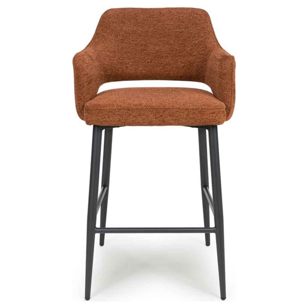 Tipton Rust Fabric Bar Chairs with Black Legs in Pair
