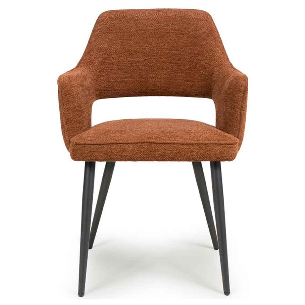 Tipton Rust Fabric Dining Chairs with Black Legs in Pair