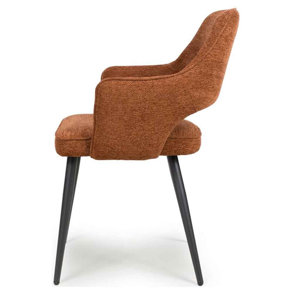 Tipton Rust Fabric Dining Chairs with Black Legs in Pair