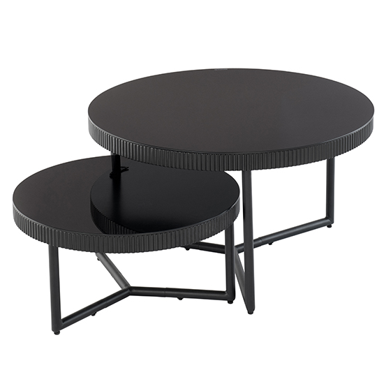 Tipton Set Of 2 Black Glass Coffee Tables With Black Frame thumbnail